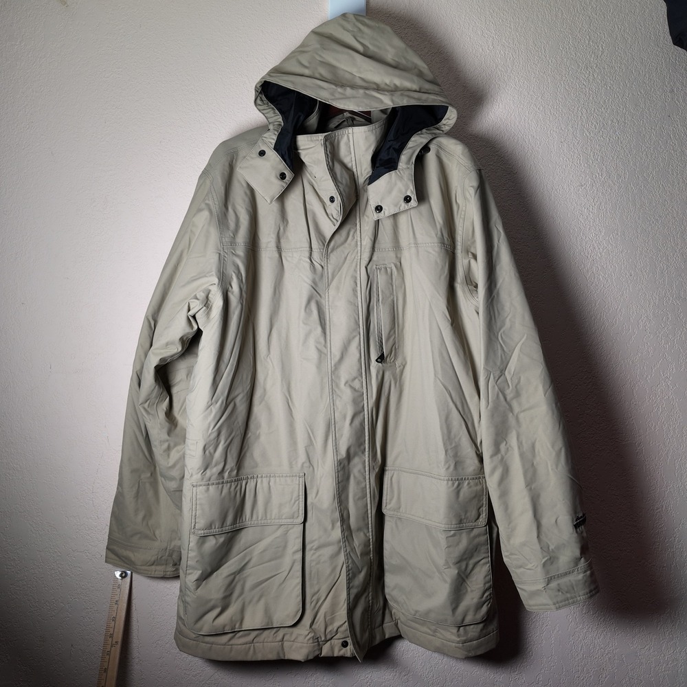 Eddie Bauer Weatheredge Mens Parka‎ Jacket Khaki Tan L Hooded Outdoor
